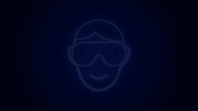 Glowing neon line Eye sleep mask icon isolated on black background. Sleeping mask. 4K Video motion graphic animation.