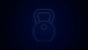 Glowing neon line Weight icon isolated on black background. Kilogram weight block for weight lifting and scale. Mass symbol. 4K Video motion graphic animation.