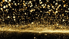 Gold Sky golden particles. Abstract stardust smokey wave. Nano dynamic flow with 3d particles. Smoky dynamic wavy effect flow 4k and hd animation with abstract sparkles. Motion. 3D Illustration