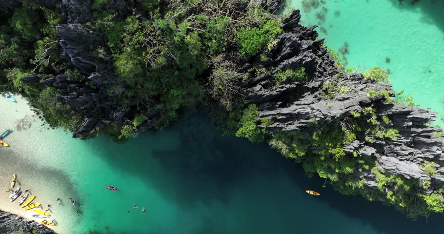 Aerial view of the amazing Big Lagoon in El Nido, Palawan, Philippines Royalty-Free Stock Footage #1103688793