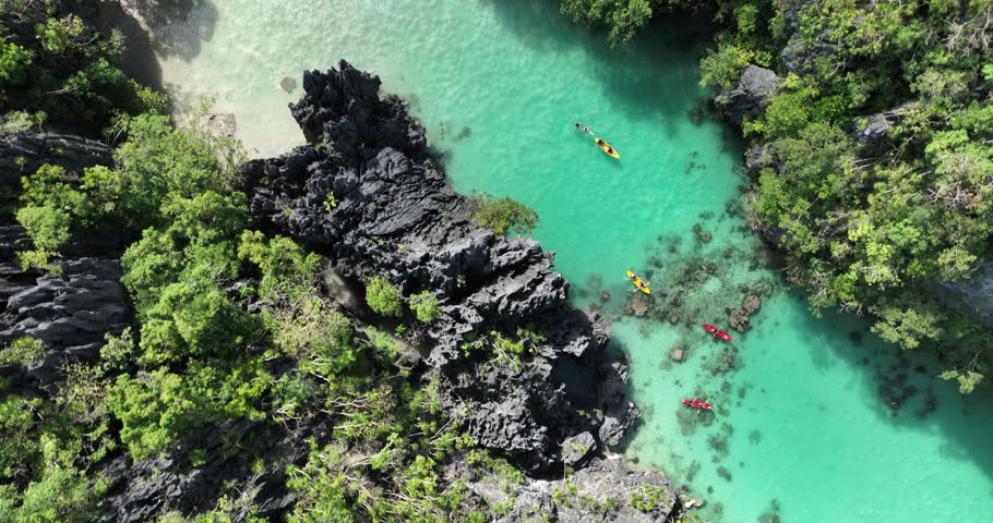 Aerial view of the amazing Big Lagoon in El Nido, Palawan, Philippines Royalty-Free Stock Footage #1103688793