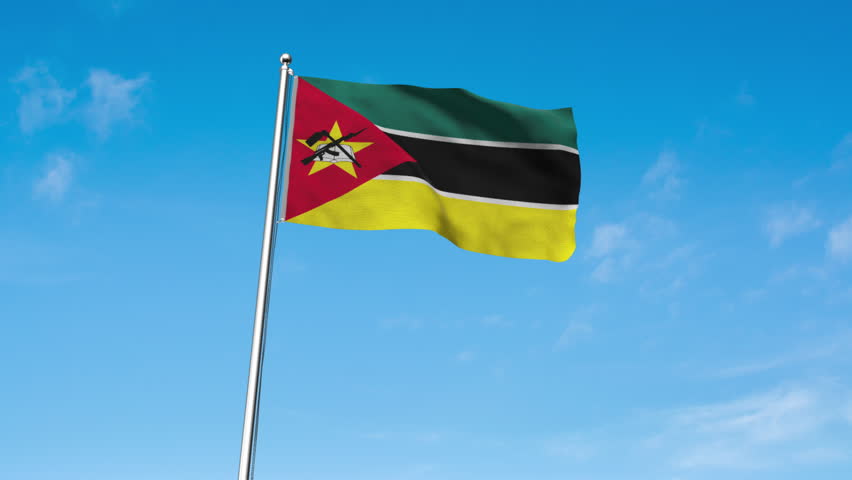 High detailed flag of Mozambique. National Mozambique flag. Africa. Mozambique waving flag in the sky. 3D rendering. Royalty-Free Stock Footage #1103693275