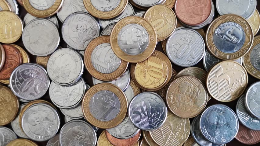 Brazilian coins rotating closeup. brazilian money Royalty-Free Stock Footage #1103706105