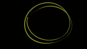 Dynamic yellow circle on black screen. The concept of adding emphasis to an object in a clip. Stock doodle element in 4K with alpha channel.