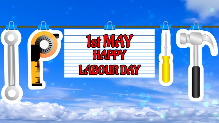 first may happy labor day massage for international labour day and Swinging labour tool icons.