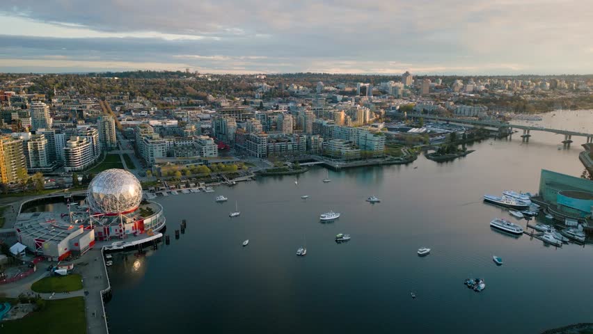 Aerial view of the Downtown of Vancouver, Canada near the Science World