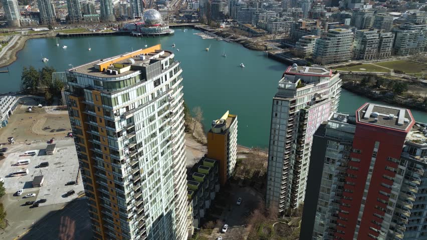Aerial view of the Downtown of Vancouver, Canada near the Science World