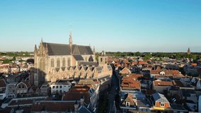 This aerial drone video shows the Hooglandse Kerk, which is a church in Leiden. Leiden is a beautiful old city in South Holland, the Netherlands. 