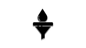 Black Funnel or filter and motor oil drop icon isolated on white background. 4K Video motion graphic animation.