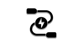Black Car battery jumper power cable icon isolated on white background. 4K Video motion graphic animation.