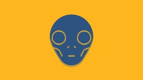 Blue Alien icon isolated on orange background. Extraterrestrial alien face or head symbol. 4K Video motion graphic animation.