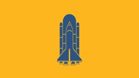 Blue Space shuttle and rockets icon isolated on orange background. 4K Video motion graphic animation.