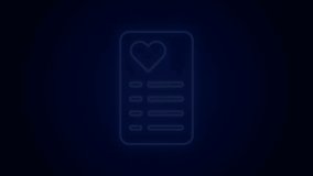 Glowing neon line Shopping list icon isolated on black background. 4K Video motion graphic animation.