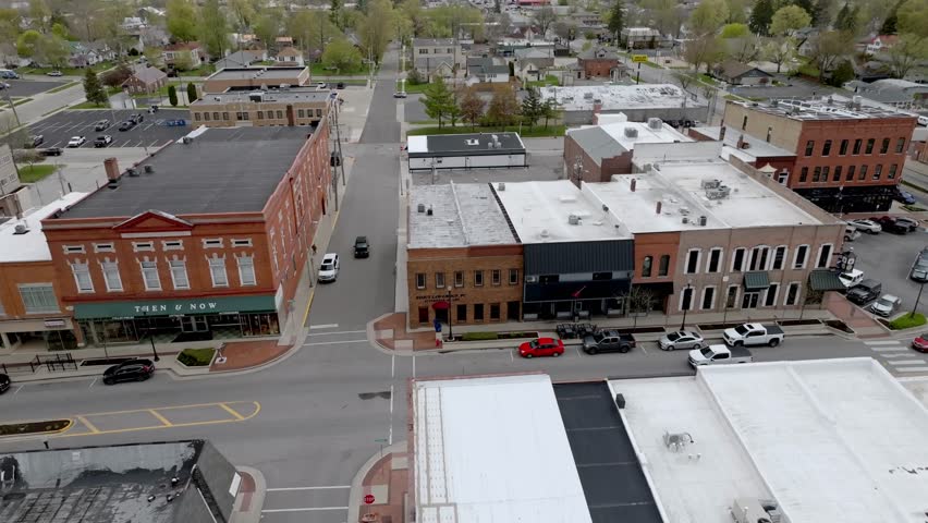 Angola, Indiana with drone video moving left to right.