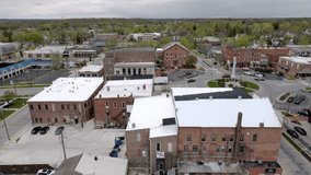 Angola, Indiana downtown with drone video moving left to right.