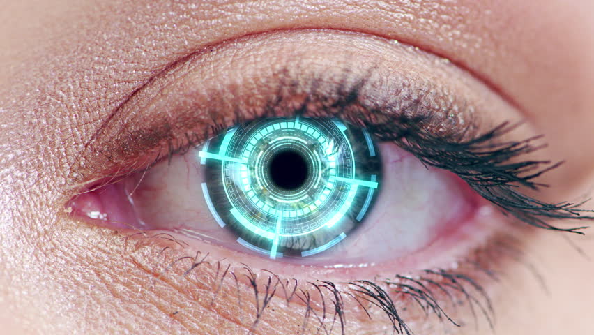 Cybersecurity, data and science with scan of eye for biometric, safety and technology. Hologram, 3d and digital transformation with closeup of person for facial recognition, identity and laser - Powered by Shutterstock - Get 15% off with code: PIKWIZARD15