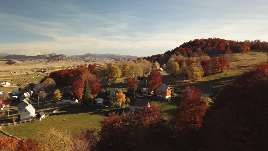 Aerial view autumn Mountains village In Durmitor National Park, Montenegro 
 | Shutterstock HD Video #1103726305