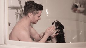 Refreshing: Take a break and watch this refreshing video of a guy giving his Border Collie puppy a relaxing bath and a foam cap. Perfect to lift your spirits and calm your mind.