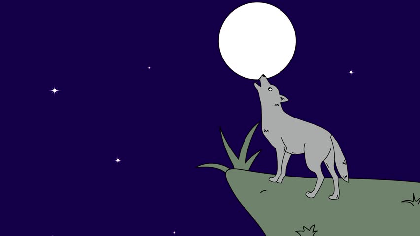 animation,video,cartoon,footage of a wolf howling at the moon