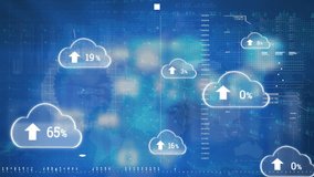 Animation of multiple cloud icons with increasing percentage against interface with data processing. Computer interface and cloud data storage technology concept - Powered by Shutterstock - Get 15% off with code: PIKWIZARD15