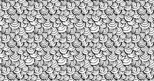 Animated Detailed Fish Scale Inky Pattern on Blotting Paper. Cartoon geometric 2D pattern with black freehand drawn elements. Isolated on white background. Looping animation 4K video.