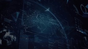 Animation of neon round scanner and globe of plexus networks against interface with data processing. Computer interface and business technology concept - Powered by Shutterstock - Get 15% off with code: PIKWIZARD15