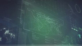 Animation of neon ticking clock against interface with data processing over world map. Computer interface and business technology concept - Powered by Shutterstock - Get 15% off with code: PIKWIZARD15