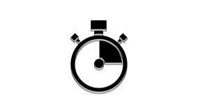Black Stopwatch icon isolated on white background. Time timer sign. Chronometer sign. 4K Video motion graphic animation.