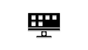 Black Smart Tv icon isolated on white background. Television sign. 4K Video motion graphic animation.