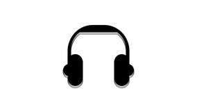 Black Headphones icon isolated on white background. Earphones. Concept for listening to music, service, communication and operator. 4K Video motion graphic animation.