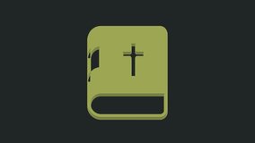 Green Holy bible book icon isolated on black background. 4K Video motion graphic animation.