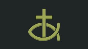 Green Christian fish symbol icon isolated on black background. Jesus fish symbol. 4K Video motion graphic animation.