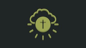 Green Religious cross in the circle icon isolated on black background. Love of God, Catholic and Christian symbol. People pray for love and peace. 4K Video motion graphic animation.