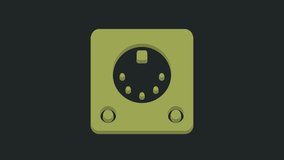 Green Drum machine icon isolated on black background. Musical equipment. 4K Video motion graphic animation.