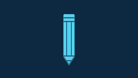 Blue Pencil icon isolated on blue background. Drawing and educational tools. School office symbol. 4K Video motion graphic animation.