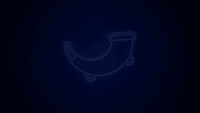 Glowing neon line Hunting horn icon isolated on black background. 4K Video motion graphic animation.