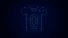 Glowing neon line Football jersey and t-shirt icon isolated on black background. 4K Video motion graphic animation.