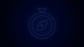 Glowing neon line Compass icon isolated on black background. Windrose navigation symbol. Wind rose sign. 4K Video motion graphic animation.