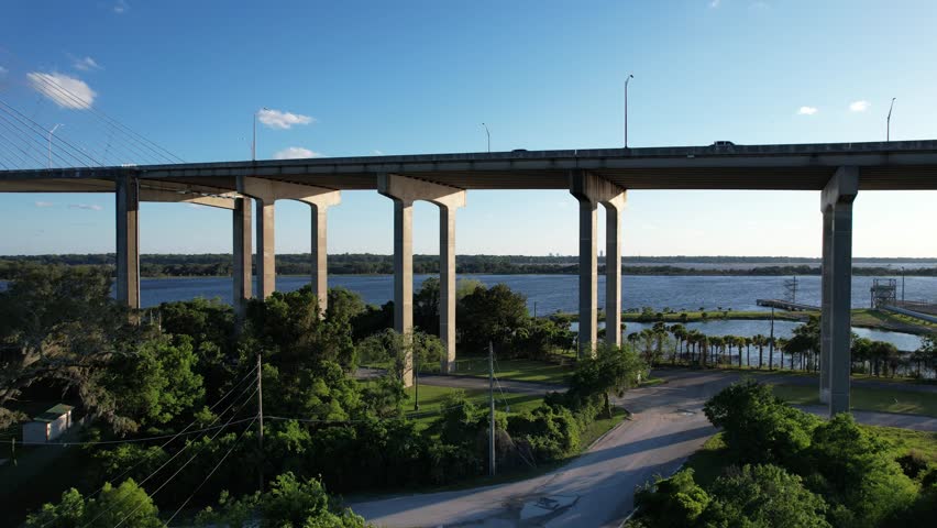 Aerial Views from the Dames Point Bridge, Jacksonville, Florida. 