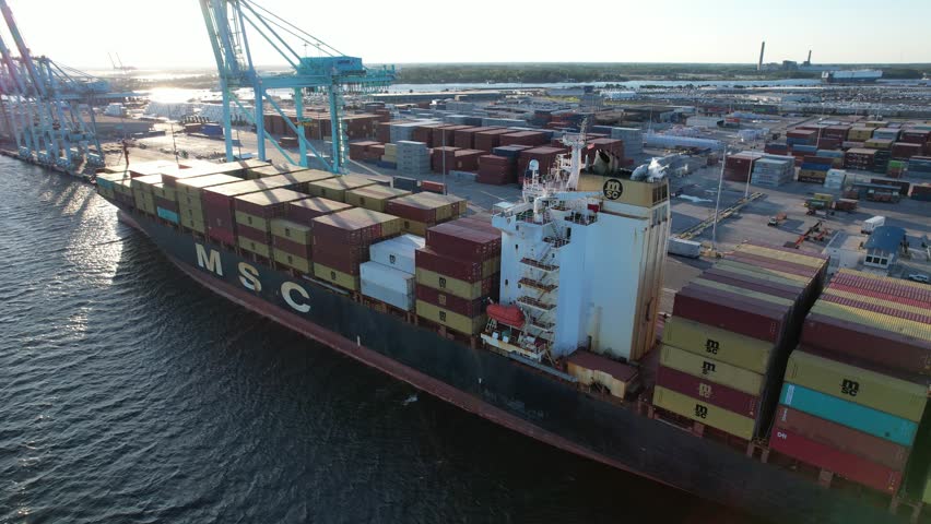 Aerial views from over the port of Jacksonville Florida, also known as Jax Port, in North East Florida.