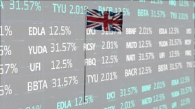 Animation of stock market data processing over waving uk flag against grey background. National economy and business technology concept - Powered by Shutterstock - Get 15% off with code: PIKWIZARD15