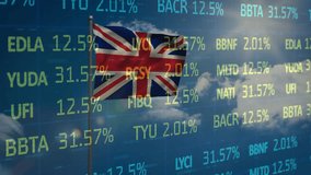 Animation of stock market data processing over waving uk flag against spinning globe. National economy and business technology concept - Powered by Shutterstock - Get 15% off with code: PIKWIZARD15