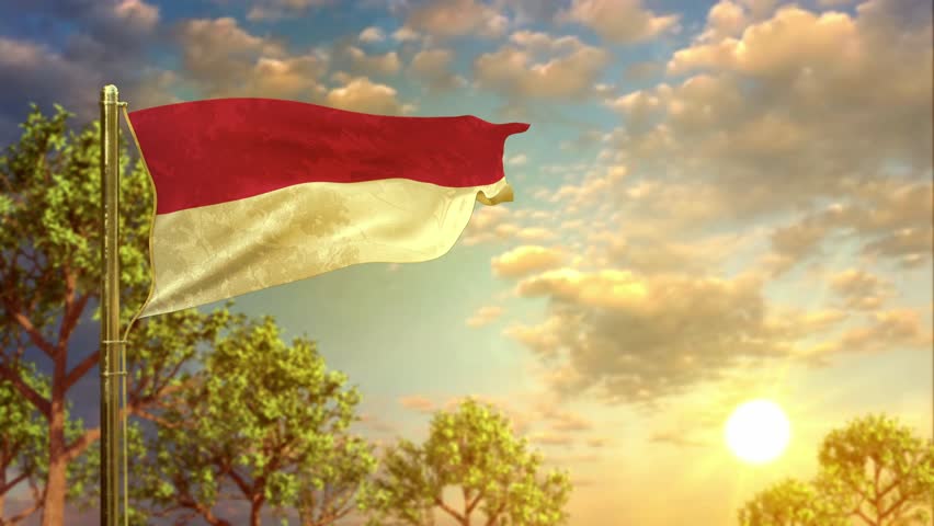 waving flag of Indonesia at sunset for memorial day Royalty-Free Stock Footage #1103762549