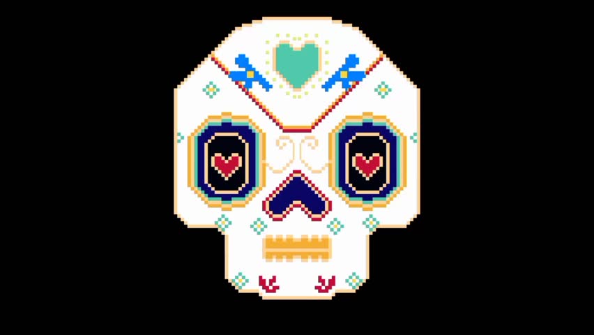 skull pixel art design illustration 