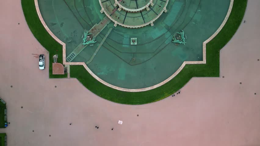 Aerial topdown of Buckingham Fountain, Chicago
