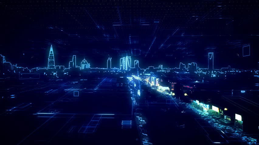Futuristic city , Artificial intelligence, Internet of things,Aerial view of saudi arabia, vision 2030, saudi arabia, riyadh, holographic city Royalty-Free Stock Footage #1103776355