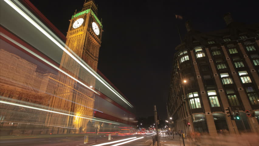 LONDON, ENGLAND - JULY 04: Big Ben time-lapse at night on July 04, 2010 in