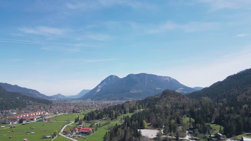 Beautiful valley in Allgau in the German Alps - aerial drone photography