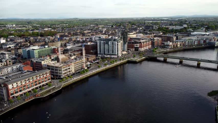 Drone aerial bird's eye view of Shannon River Limerick during RiverFest 2023, Ireland Royalty-Free Stock Footage #1103782227