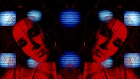 portrait of beautiful woman with smokey eyes makeup and few tv screens in background, doubled shot - Powered by Shutterstock - Get 15% off with code: PIKWIZARD15